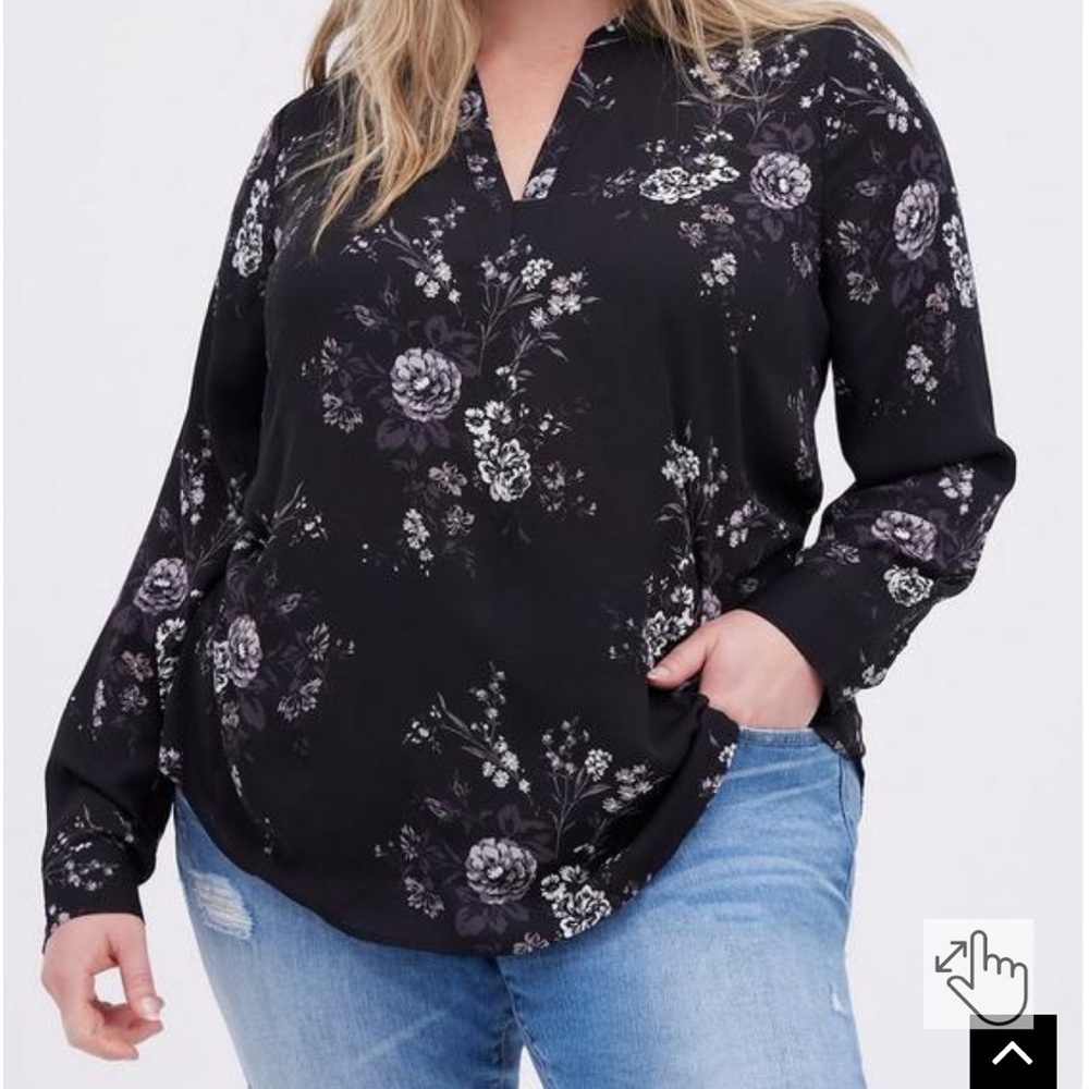 Torrid Georgia Black white grey floral sheer long sleeve blouse plus 3X